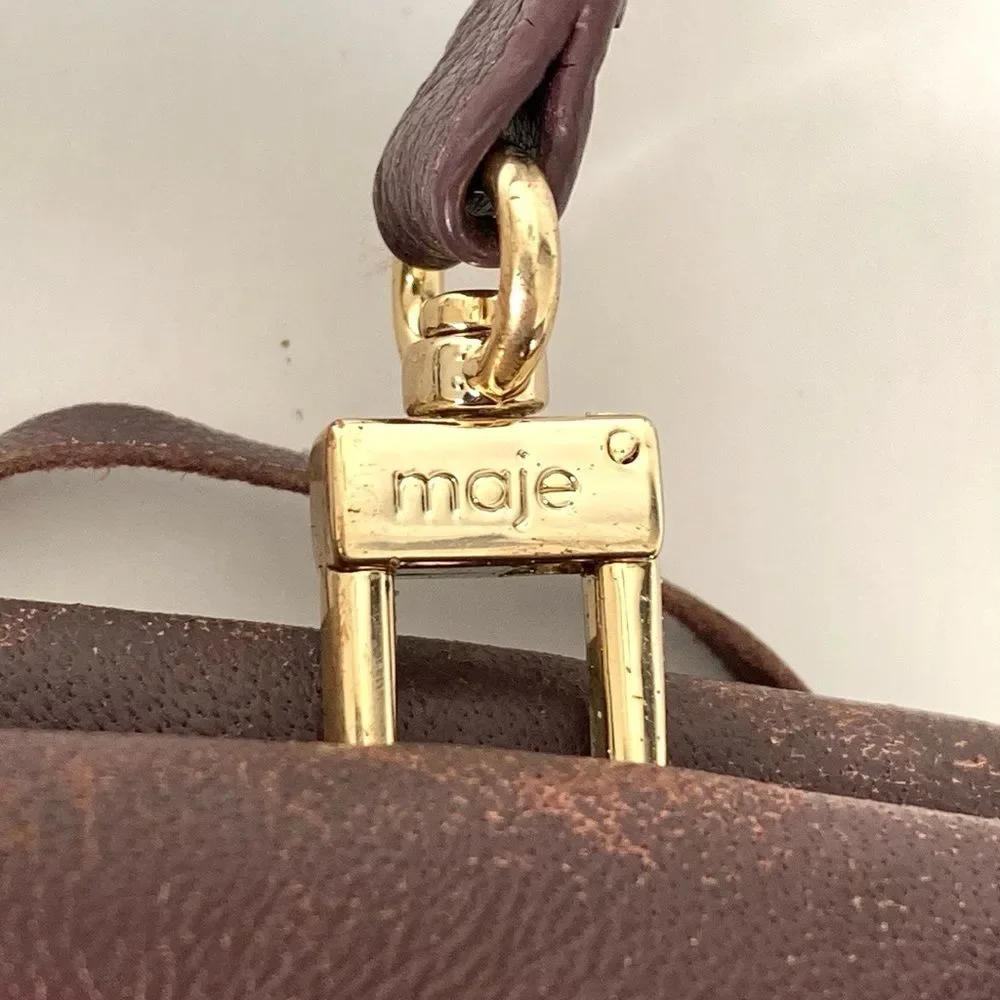 Maje Maroon Burgundy Cowhide Fringe Bag Crossbody Clutch Bag Boho Chic Festival